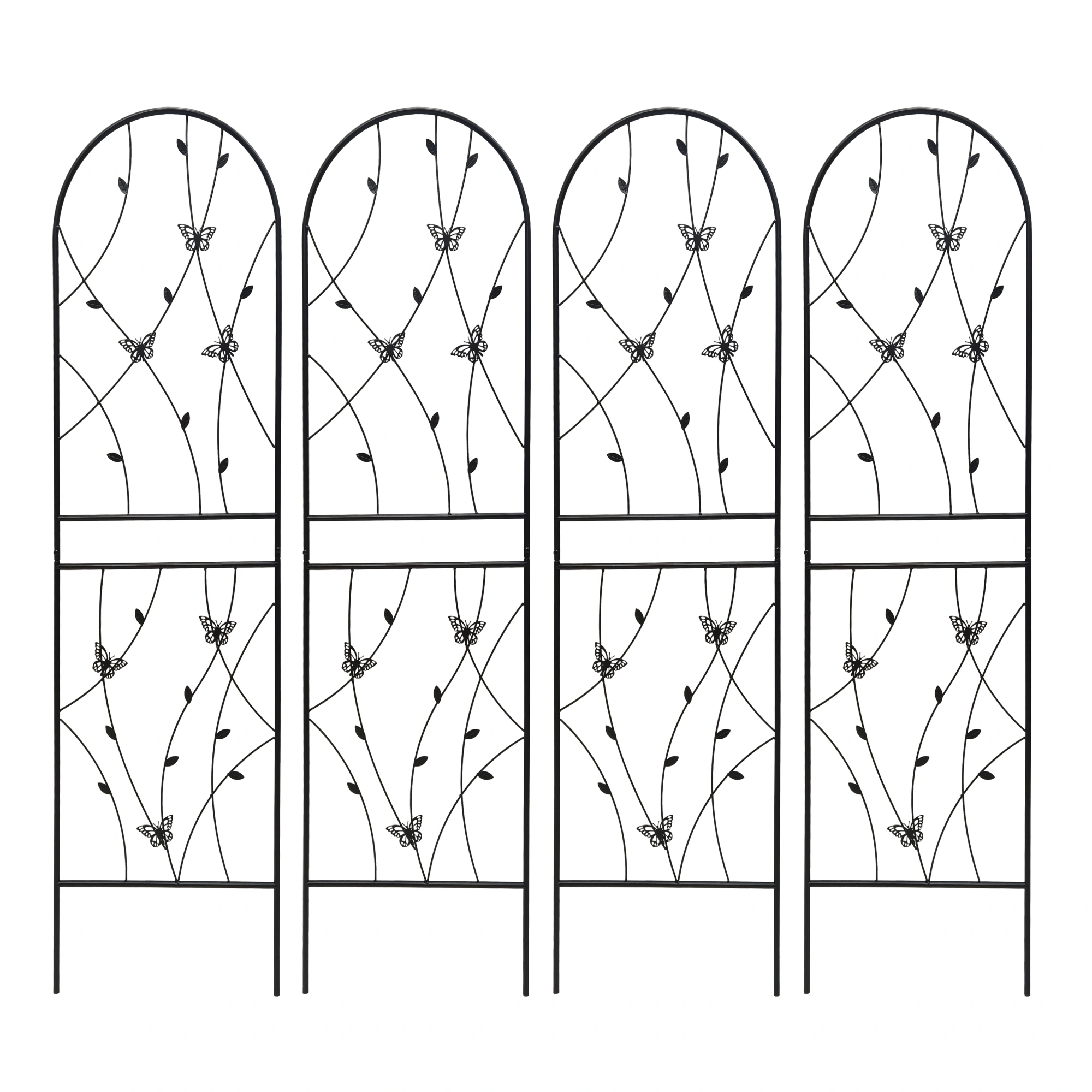 4 Pack Metal Garden Trellis 71" x 19.7" Rustproof Butterfly Wall Panel for Climbing Plants Outdoor Flower Support Black view 11