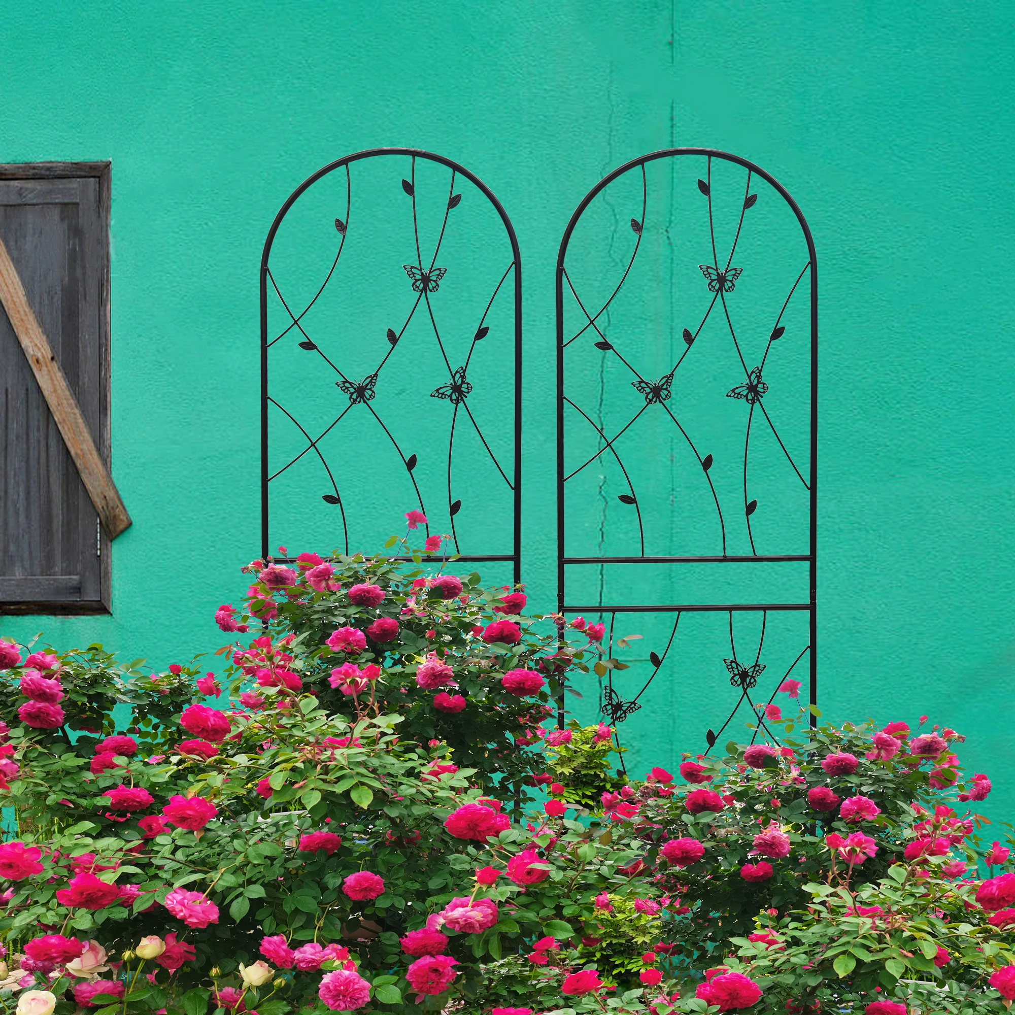 4 Pack Metal Garden Trellis 71" x 19.7" Rustproof Butterfly Wall Panel for Climbing Plants Outdoor Flower Support Black view 13