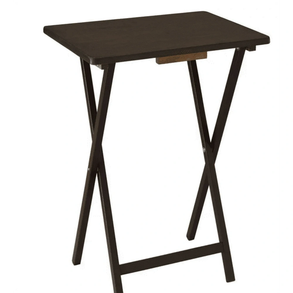 Folding TV Tray Tables Set of 4, Rubberwood Tray Table with Storage Rack, Walnut Finish, Portable Snack Table view 5
