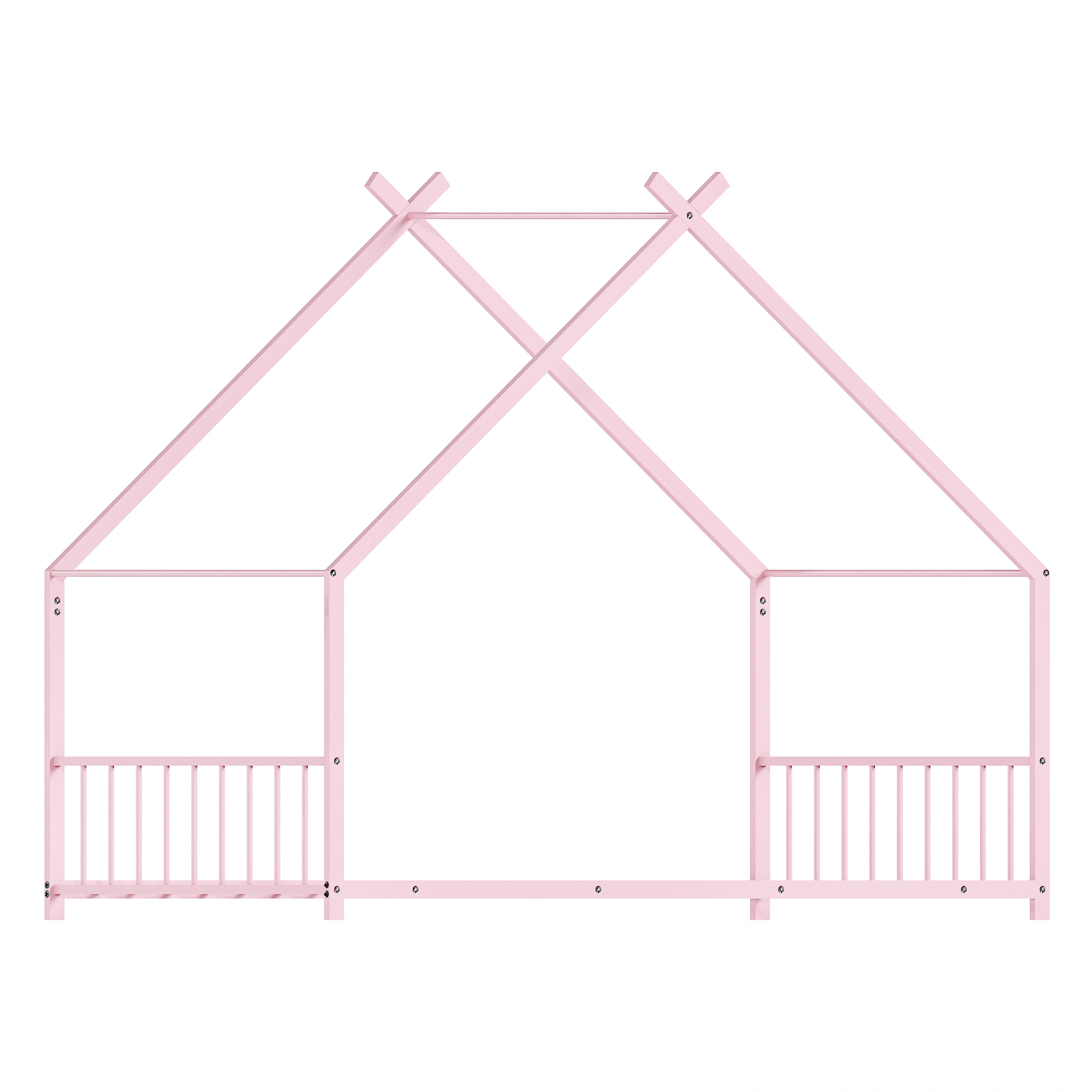 Pink Twin Iron Children's Bed, House-Shape Flat Bed Platform with Side Guardrails view 4