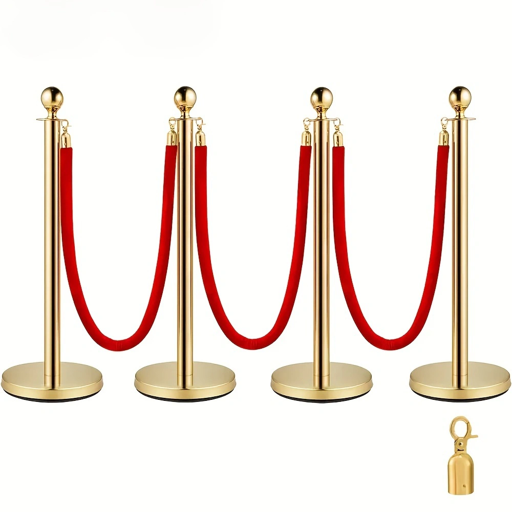 4 Pcs Gold Stanchions with 3 Pcs 5 Ft Red Velvet Ropes Crowd Control Barriers Red Carpet Rope Set for Events Parties