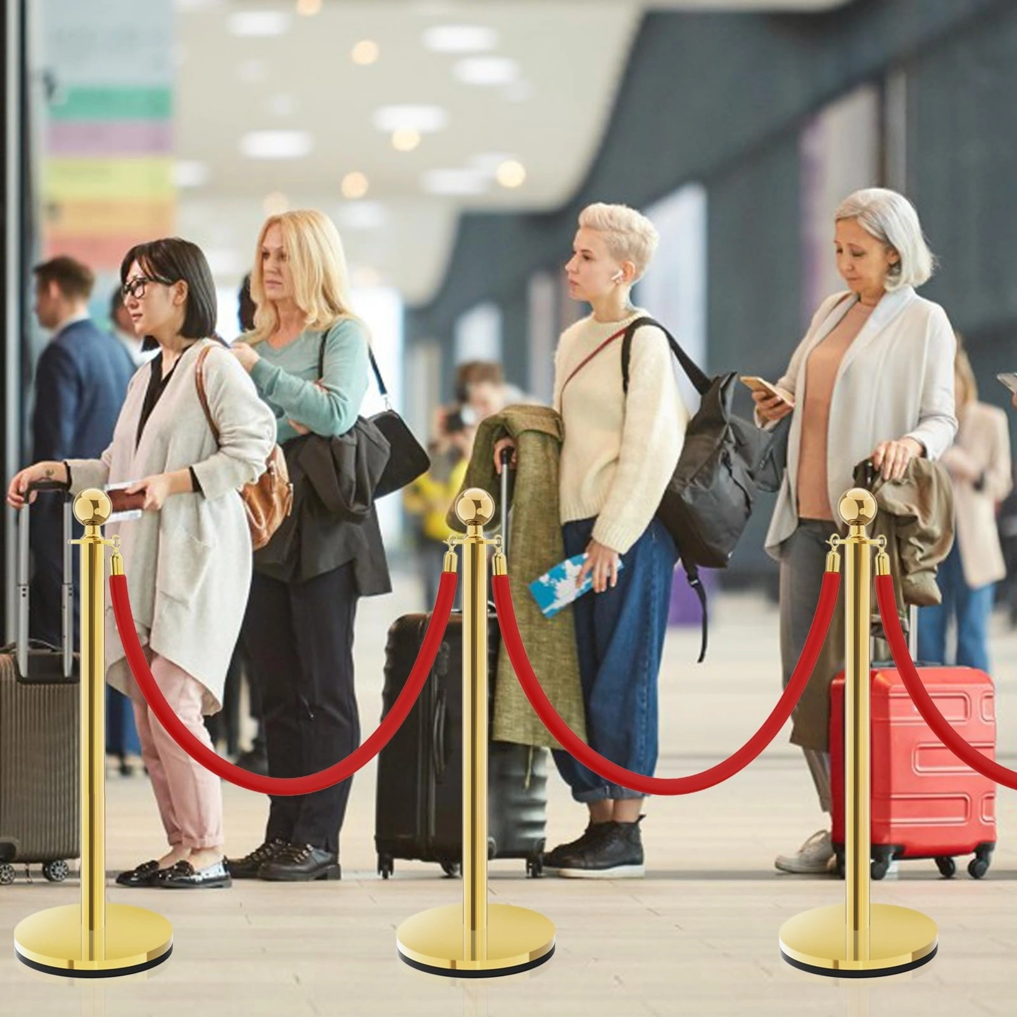 4 Pcs Gold Stanchions with 3 Pcs 5 Ft Red Velvet Ropes Crowd Control Barriers Red Carpet Rope Set for Events Parties view 2