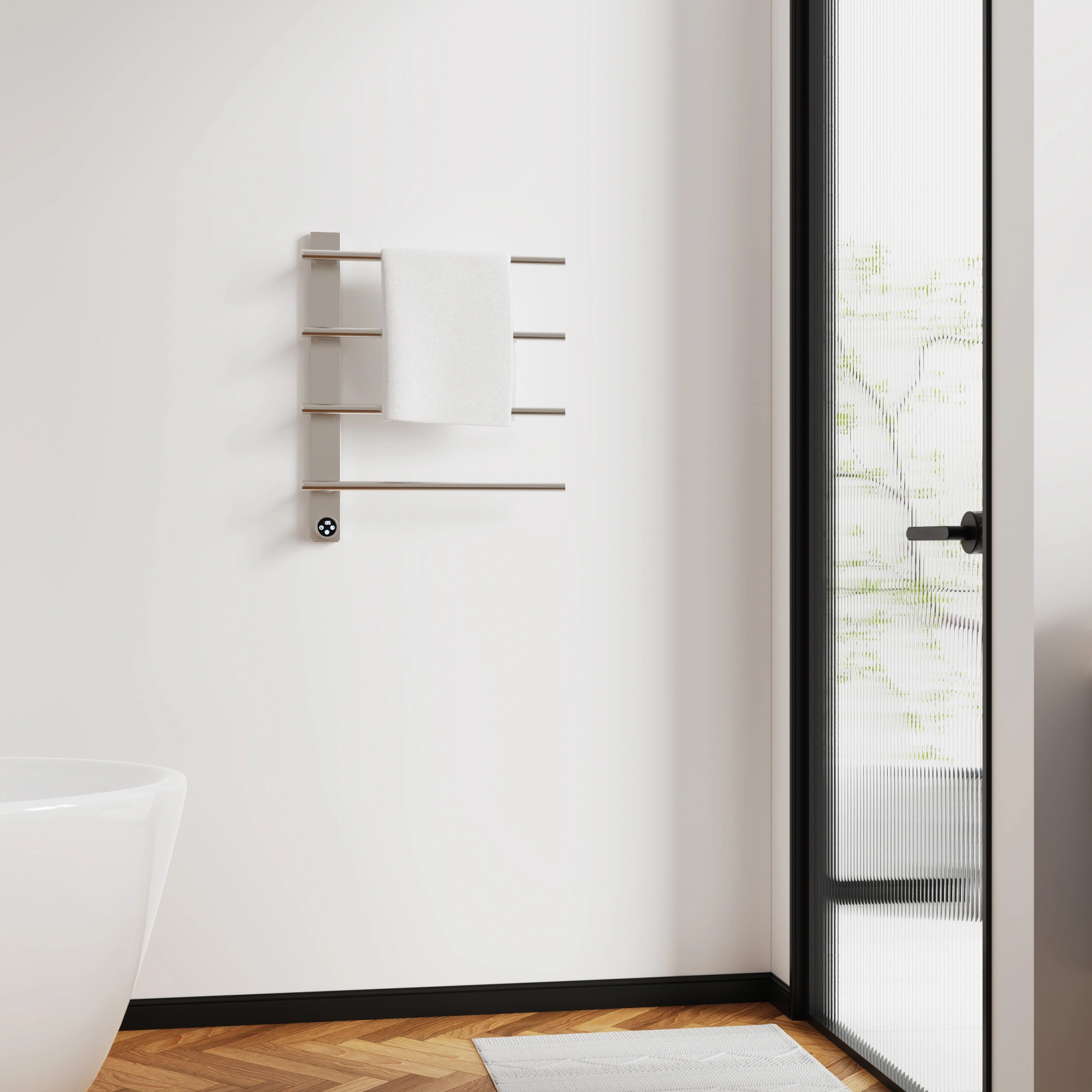 Brushed Nickel Heated Towel Rack for Bathroom,Wall Mounted with Intelligent Touch Screen Timer, 4-Bar Towel Warmer, 304 Stainless Steel Polished, Plug-in/Hard-Wired[Unable ship on weekends, TK/TEMU only for pickup, only TX10643 warehouse supports GOF view 8