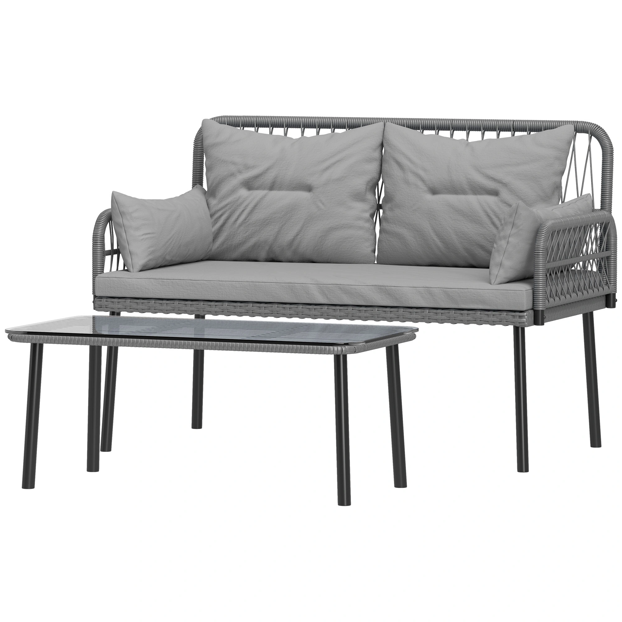 Modern Patio Furniture Set 4-Piece Outdoor Conversation Wicker Sofa Sectional with Cushions