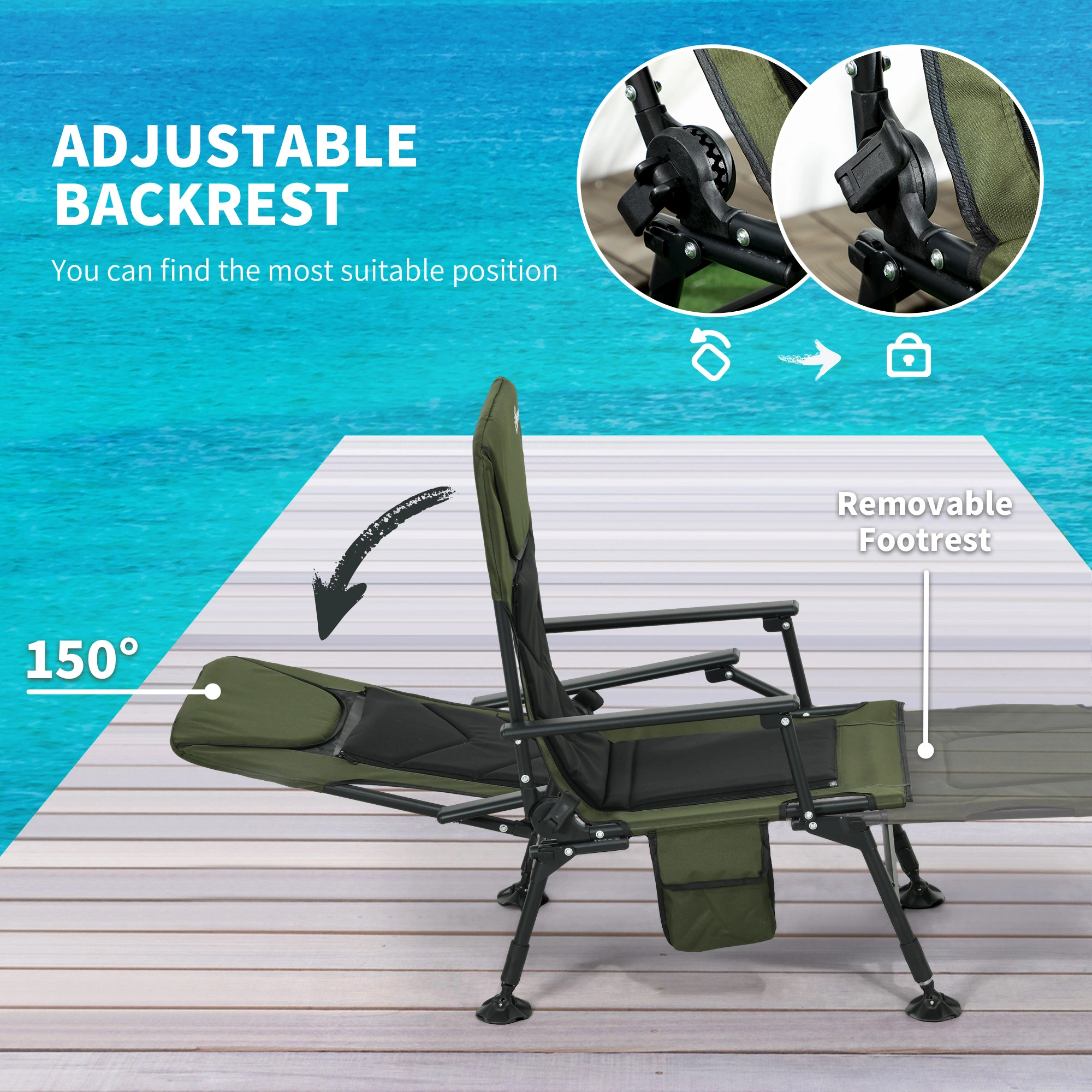 Folding Fishing Chair Portable Telescopic Camp Chair with Padded Seat for Fishing Hunting Camping view 2