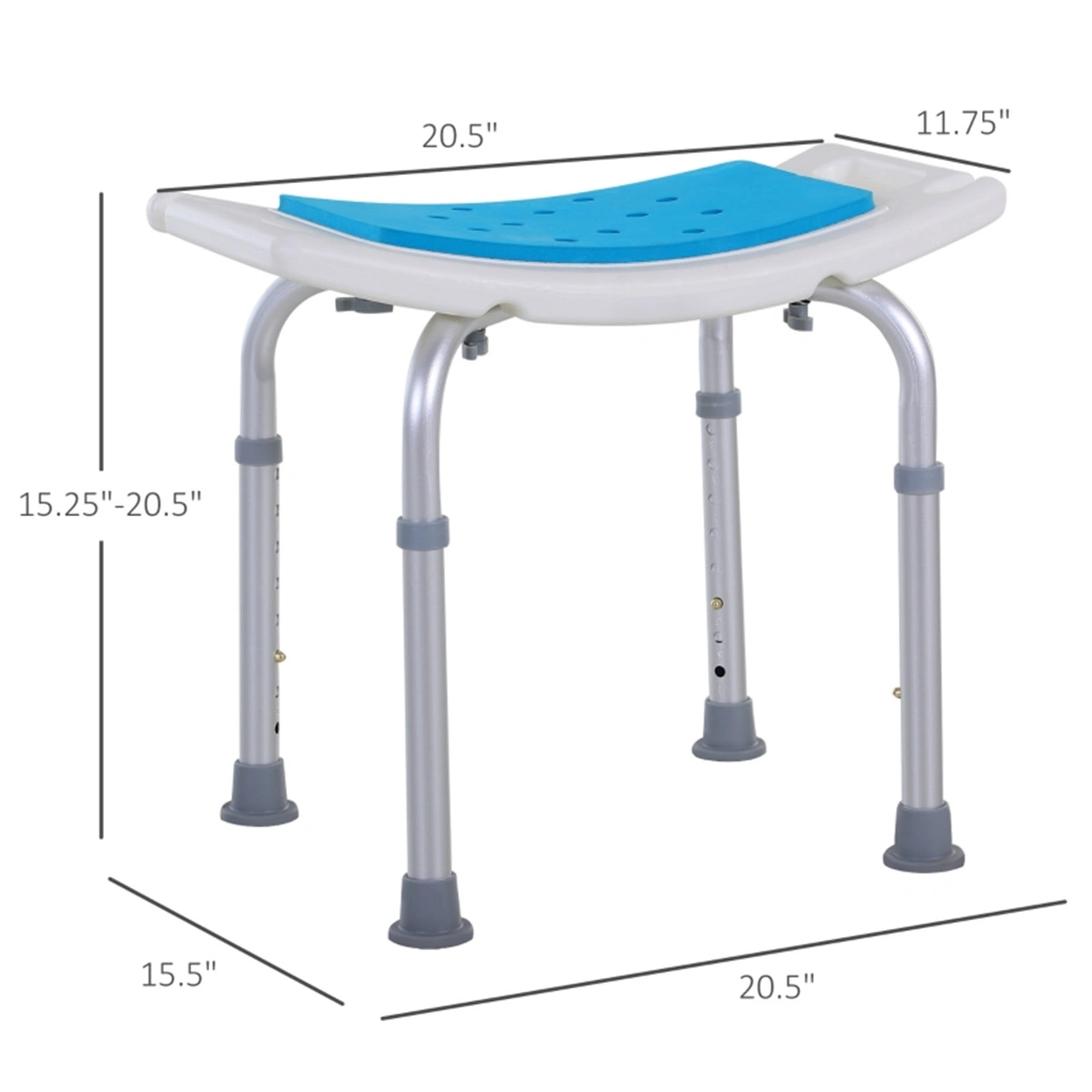Shower Chair with Backrest & Padded Seat, Non-Slip Rubber Feet, Adjustable Height Bathing Seat for Elderly & Disabled view 3