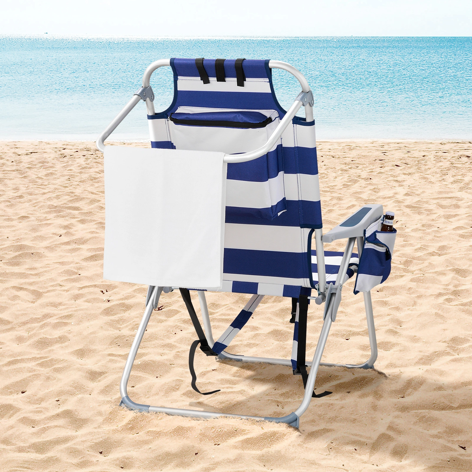 63x70x99cm Blue Stripe Beach Chair Oxford Cloth Silver White Aluminum Tube 100kg view 10