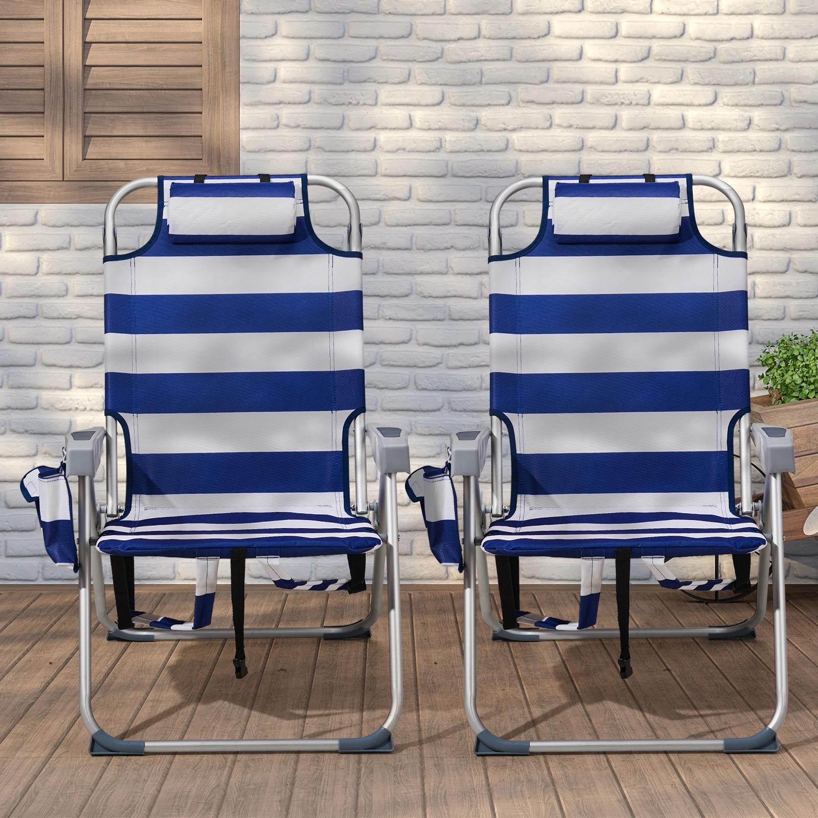 63x70x99cm Blue Stripe Beach Chair Oxford Cloth Silver White Aluminum Tube 100kg view 11