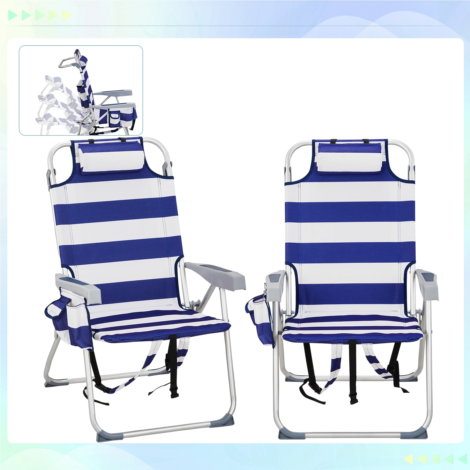 63x70x99cm Blue Stripe Beach Chair Oxford Cloth Silver White Aluminum Tube 100kg view 5