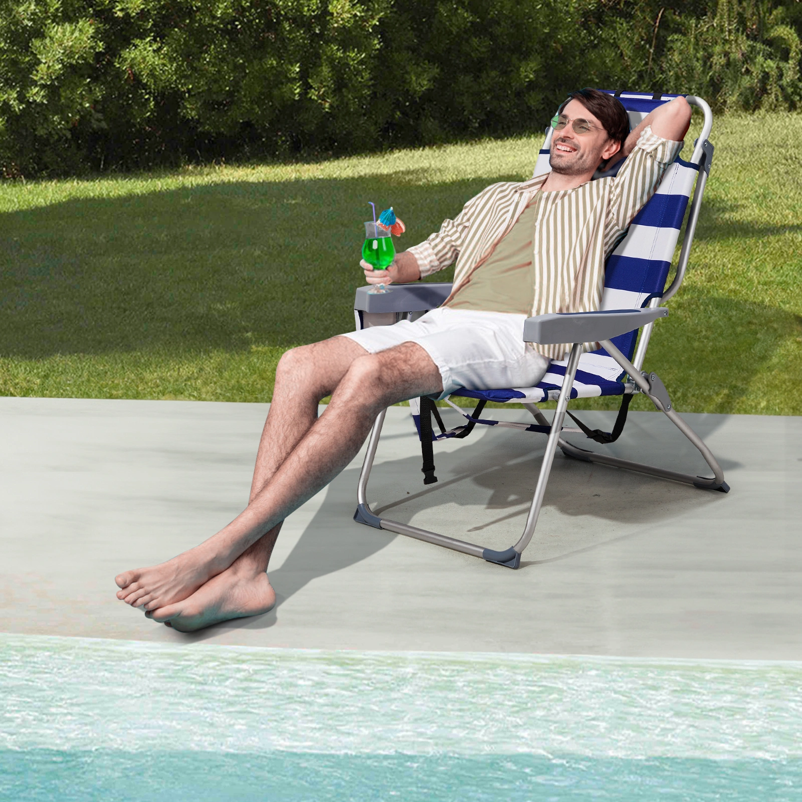 63x70x99cm Blue Stripe Beach Chair Oxford Cloth Silver White Aluminum Tube 100kg view 7