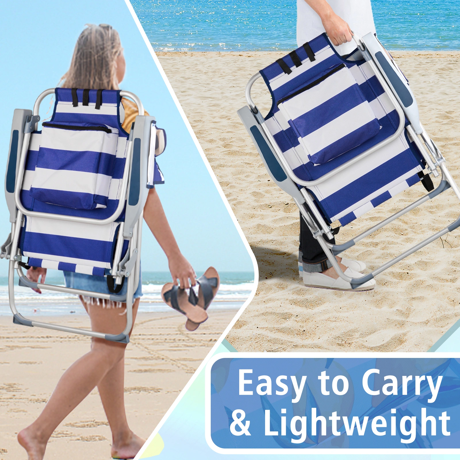 63x70x99cm Blue Stripe Beach Chair Oxford Cloth Silver White Aluminum Tube 100kg view 9