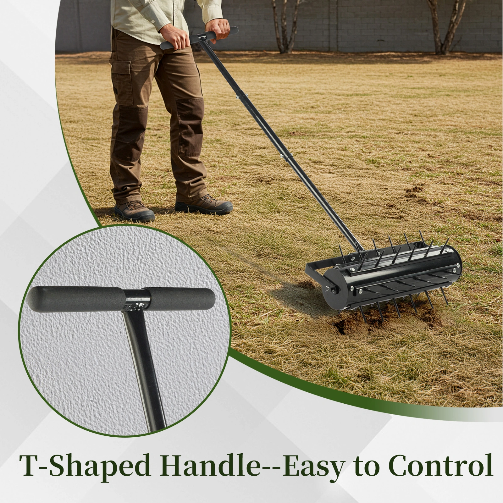17-inch Lawn Aerator, Rolling Aerator Lawn Tool with T-shaped Handle, Heavy Duty Lawn Aerator Tool, Grass Aerator & Garden Tools for Aeration & Soil Health, Black view 10