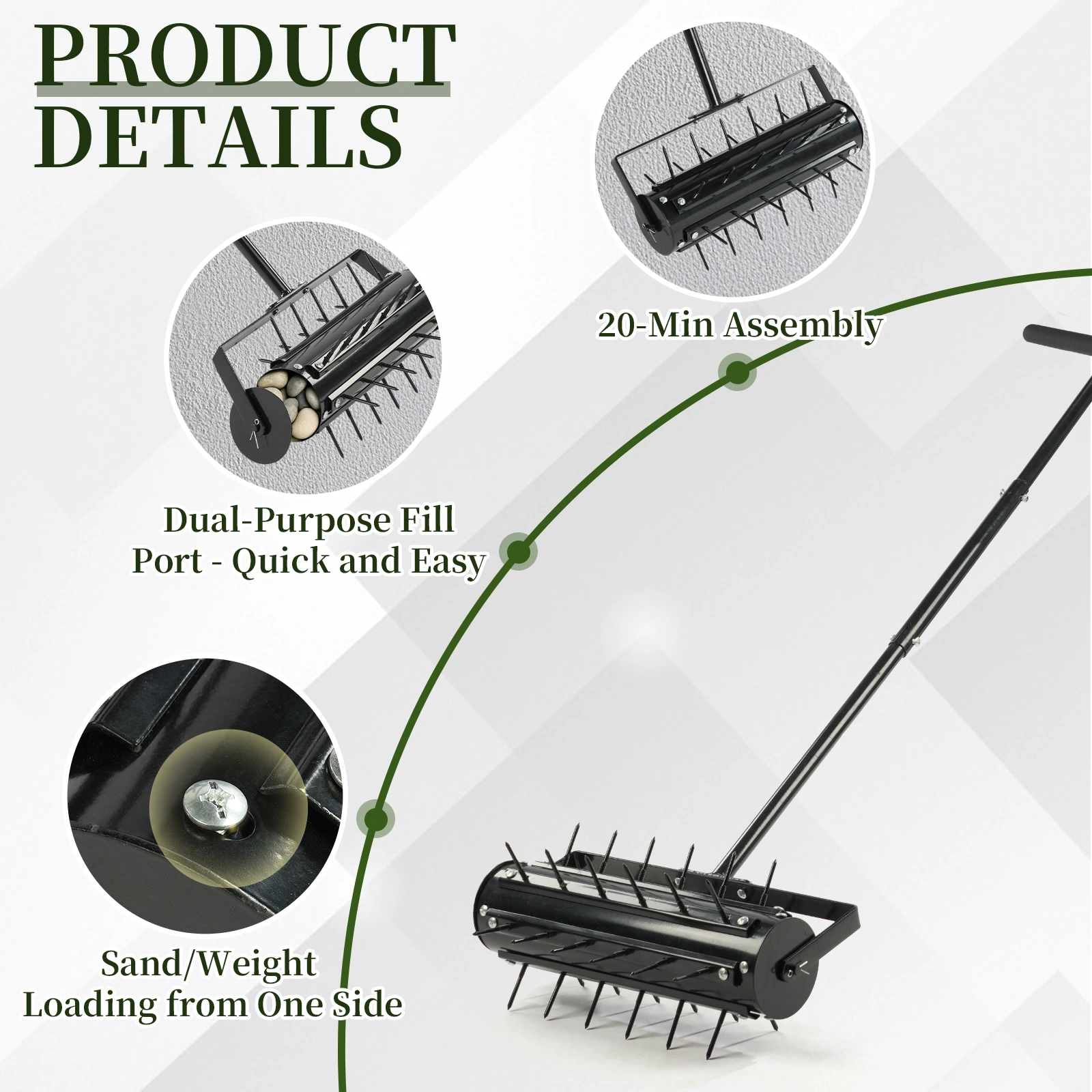 17-inch Lawn Aerator, Rolling Aerator Lawn Tool with T-shaped Handle, Heavy Duty Lawn Aerator Tool, Grass Aerator & Garden Tools for Aeration & Soil Health, Black view 12