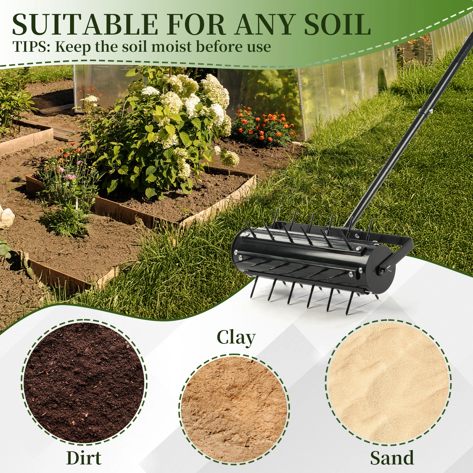 17-inch Lawn Aerator, Rolling Aerator Lawn Tool with T-shaped Handle, Heavy Duty Lawn Aerator Tool, Grass Aerator & Garden Tools for Aeration & Soil Health, Black view 13