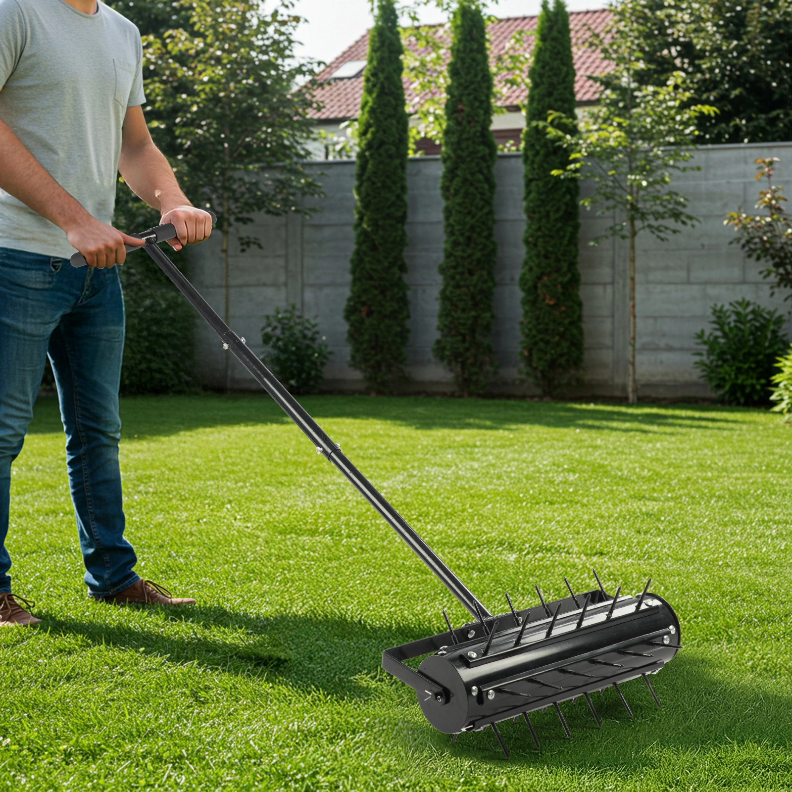 17-inch Lawn Aerator, Rolling Aerator Lawn Tool with T-shaped Handle, Heavy Duty Lawn Aerator Tool, Grass Aerator & Garden Tools for Aeration & Soil Health, Black view 5