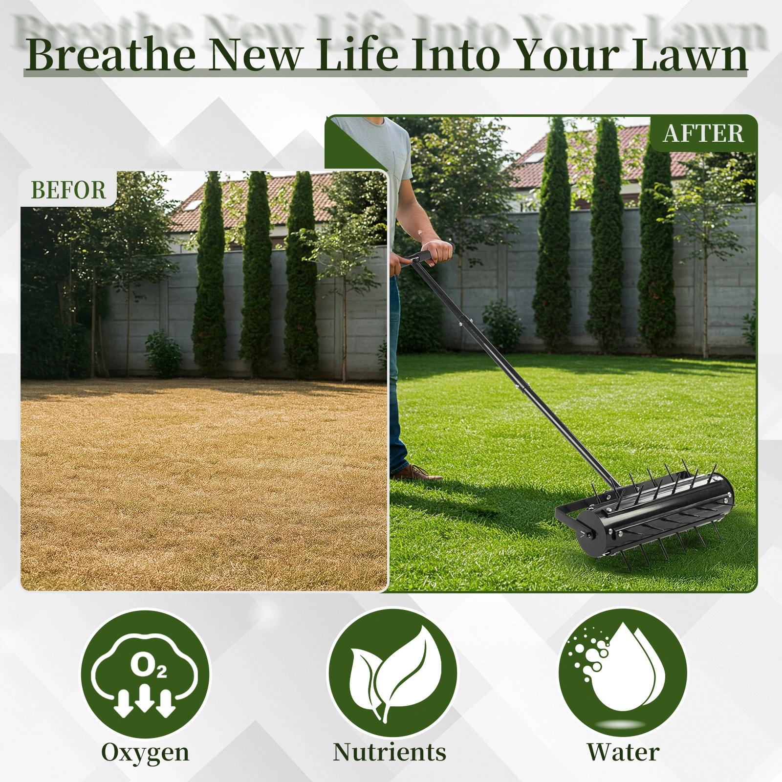17-inch Lawn Aerator, Rolling Aerator Lawn Tool with T-shaped Handle, Heavy Duty Lawn Aerator Tool, Grass Aerator & Garden Tools for Aeration & Soil Health, Black view 8