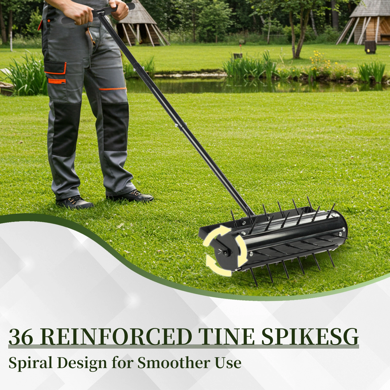 17-inch Lawn Aerator, Rolling Aerator Lawn Tool with T-shaped Handle, Heavy Duty Lawn Aerator Tool, Grass Aerator & Garden Tools for Aeration & Soil Health, Black view 9
