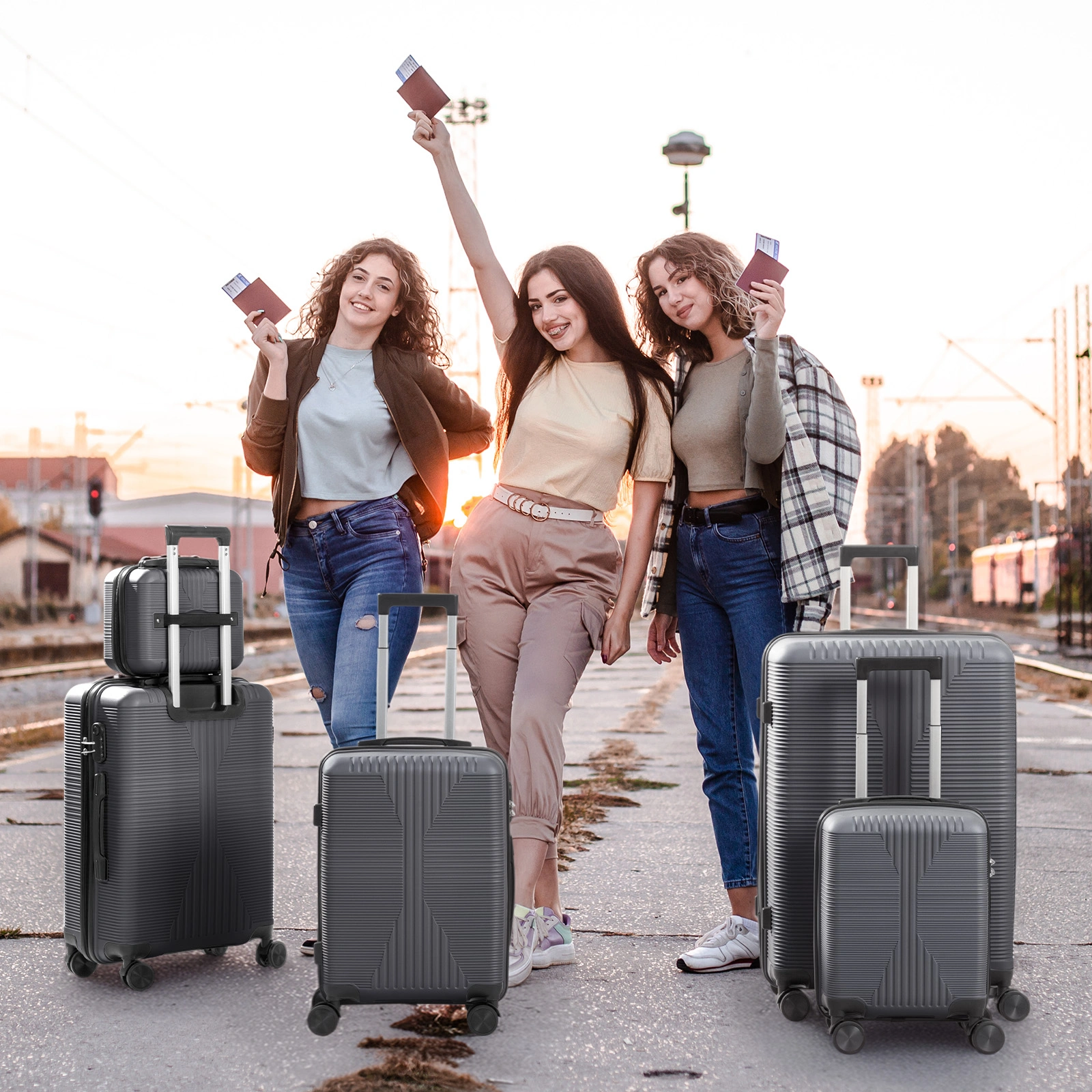 Non-TSA customs lock 5-in-1 PP trolley case, 12in, 16in, 20in, 24in, 28in, PP, dark gray view 13