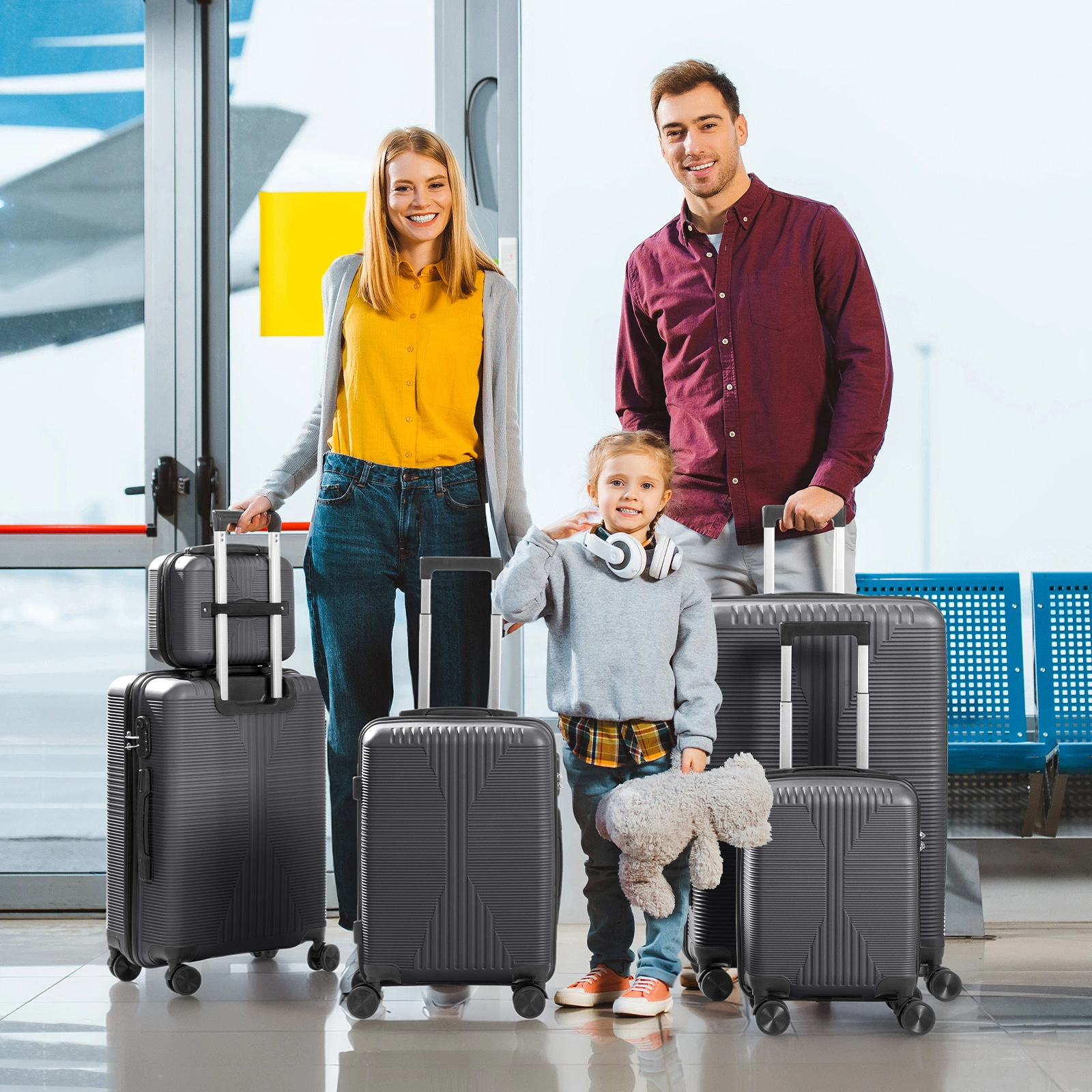 Non-TSA customs lock 5-in-1 PP trolley case, 12in, 16in, 20in, 24in, 28in, PP, dark gray view 20