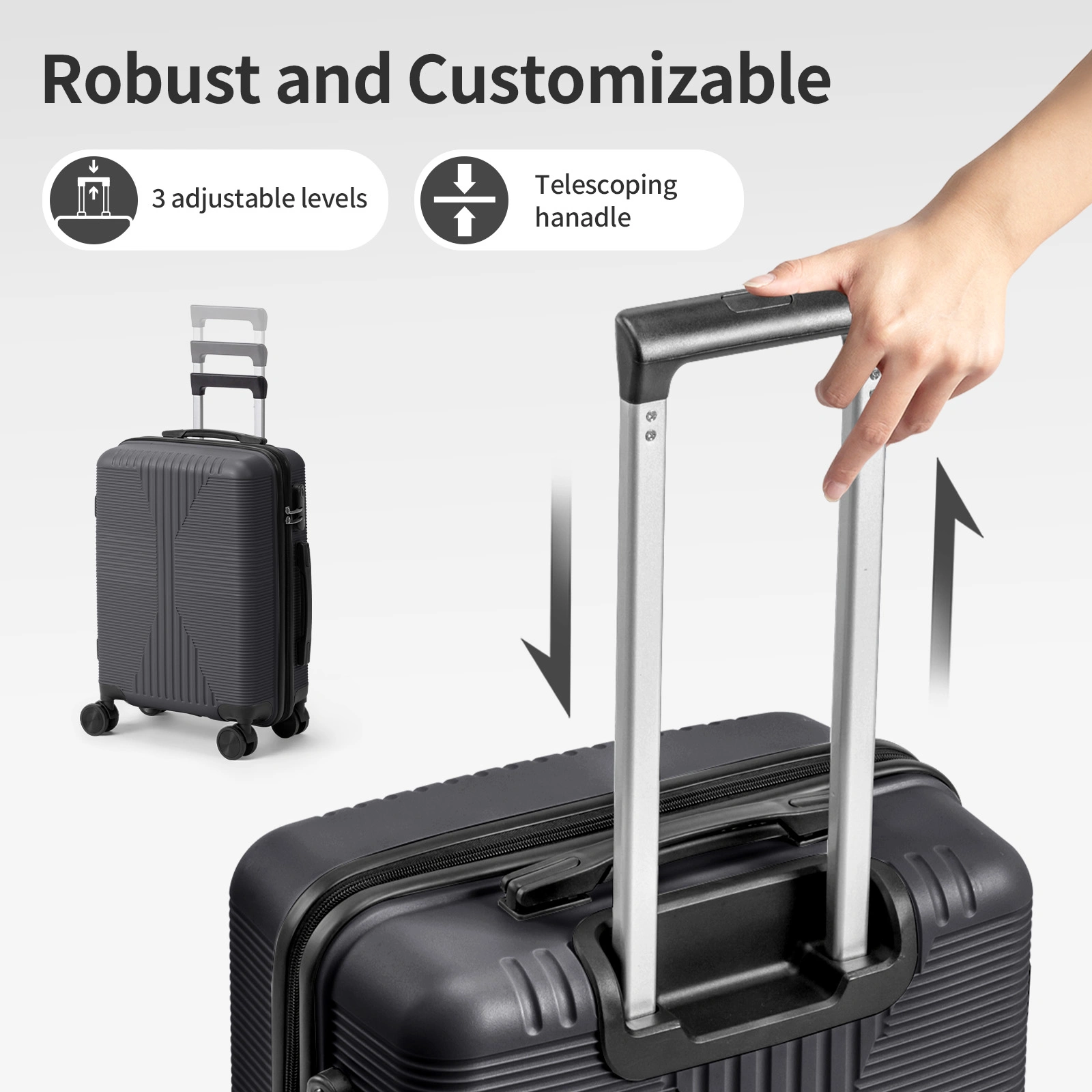 Non-TSA customs lock 5-in-1 PP trolley case, 12in, 16in, 20in, 24in, 28in, PP, dark gray view 25