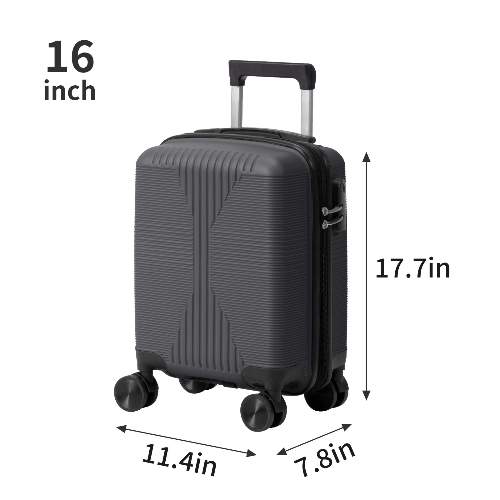 Non-TSA customs lock 5-in-1 PP trolley case, 12in, 16in, 20in, 24in, 28in, PP, dark gray view 6