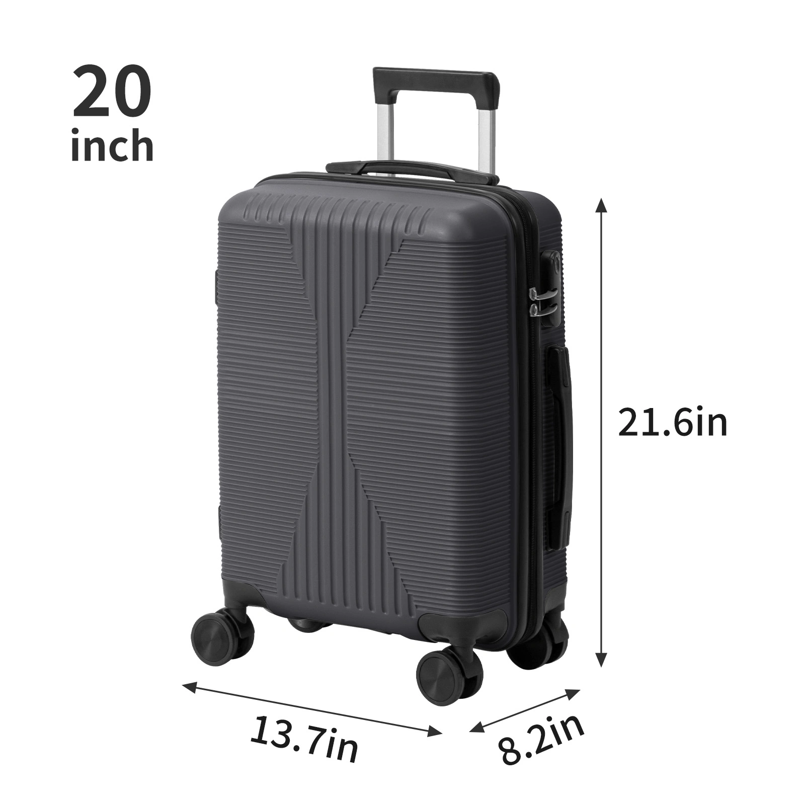Non-TSA customs lock 5-in-1 PP trolley case, 12in, 16in, 20in, 24in, 28in, PP, dark gray view 7