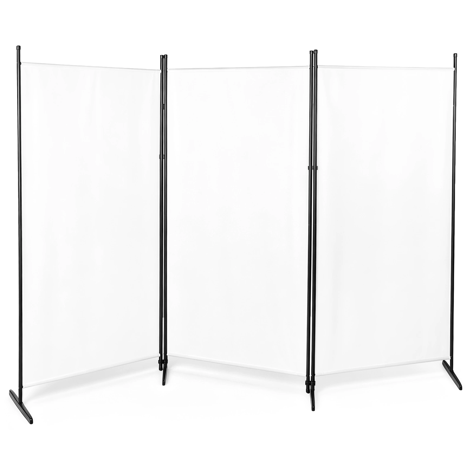 6FT 3-Fold Room Divider Screen, Polyester Fabric Privacy Divider with Carbon Steel Frame & Plastic Feet, 160g, Off-White view 2
