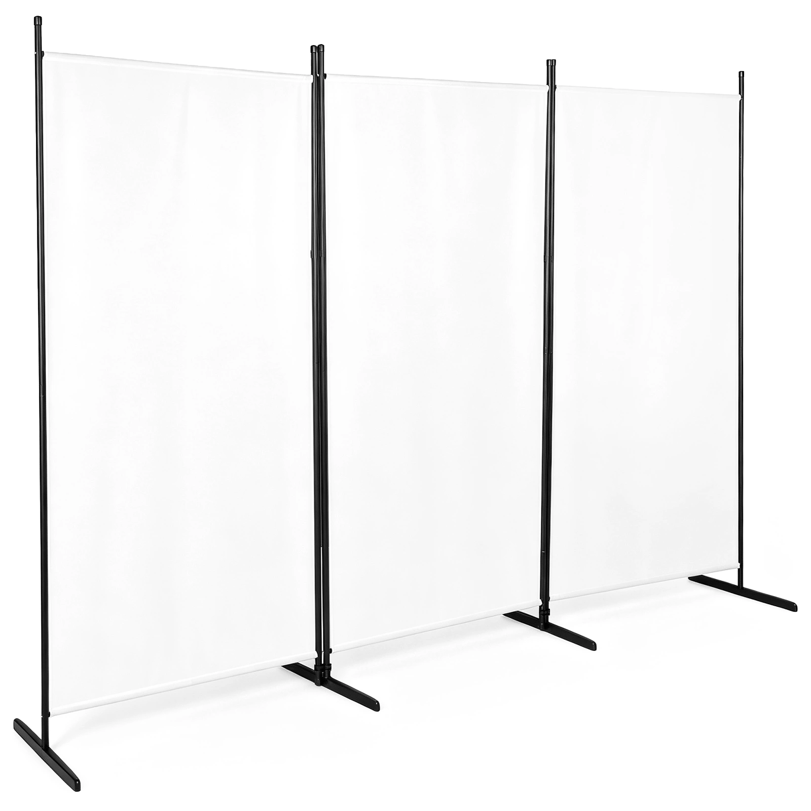 6FT 3-Fold Room Divider Screen, Polyester Fabric Privacy Divider with Carbon Steel Frame & Plastic Feet, 160g, Off-White view 3