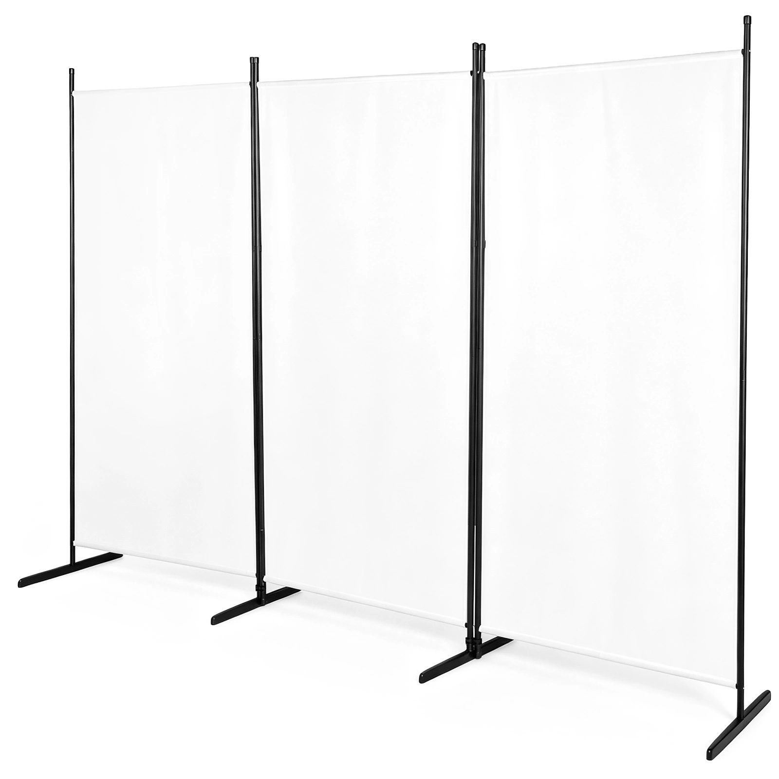 6FT 3-Fold Room Divider Screen, Polyester Fabric Privacy Divider with Carbon Steel Frame & Plastic Feet, 160g, Off-White view 4