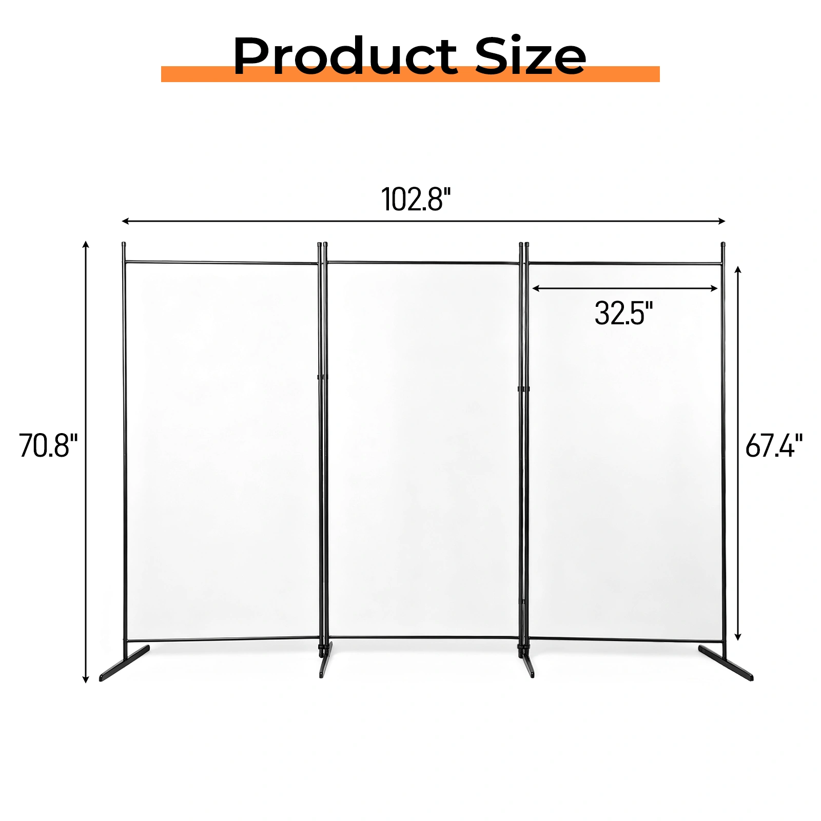 6FT 3-Fold Room Divider Screen, Polyester Fabric Privacy Divider with Carbon Steel Frame & Plastic Feet, 160g, Off-White view 6