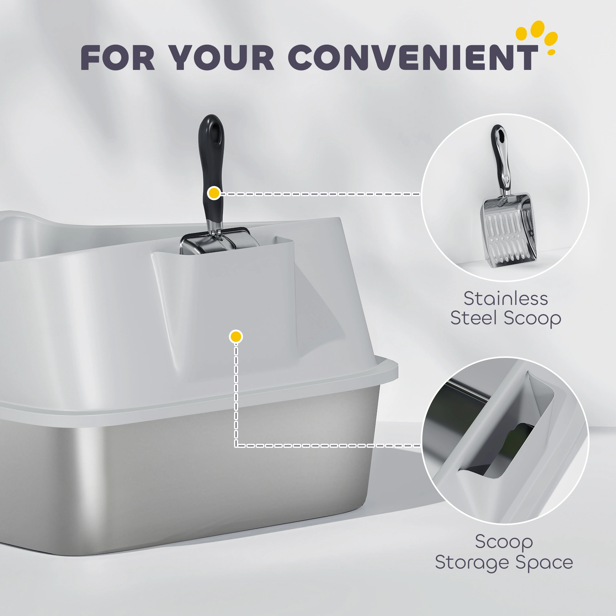 Cat Litter Box 23" x 19" Large Self-Cleaning Litter Box with Scoop, Smoke Gray, Top Entry Hooded Cat Litter Box view 3