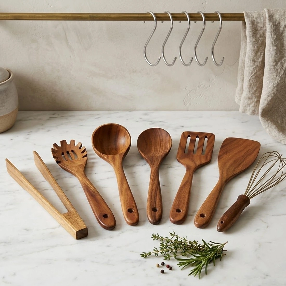 7PCS Wooden Cooking Utensils Set, Wooden Spoons Kitchen Utensils for Pot Stirring view 4