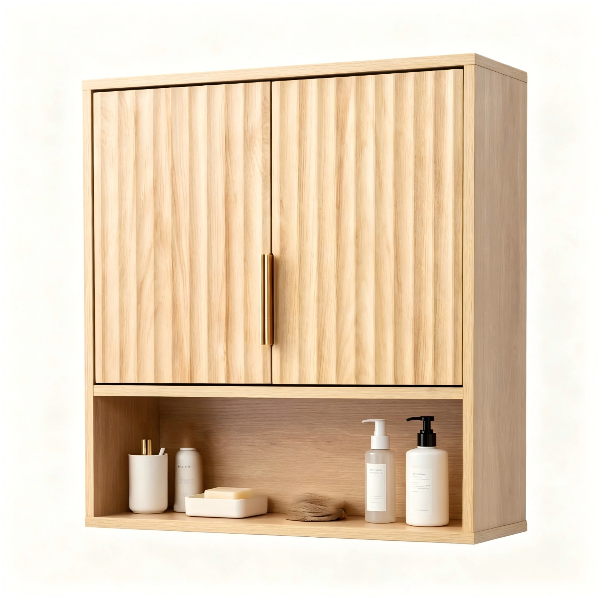 2-Door 3-Tier Slatted Bathroom Wall Cabinet 24.49"*22.83"*8.07 Oak view 9