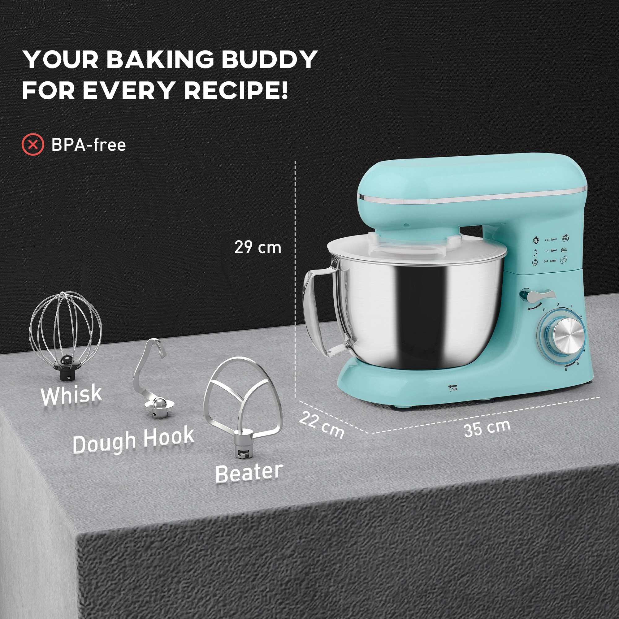 Professional Kitchen Stand Mixer, 6.5 Qt Stainless Steel Tilt-Head, 10-Speed with Dough Hook, Whisk & Paddle, 660W, Silver view 2