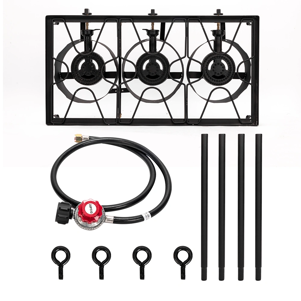 Outdoor Camp Stove High Pressure Propane Gas Cooker Portable Cast Iron Patio Cooking Burner (Three Burner 225000-BTU) view 10