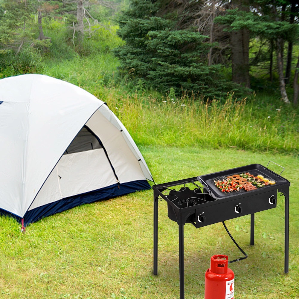 Outdoor Camp Stove High Pressure Propane Gas Cooker Portable Cast Iron Patio Cooking Burner (Three Burner 225000-BTU) view 12