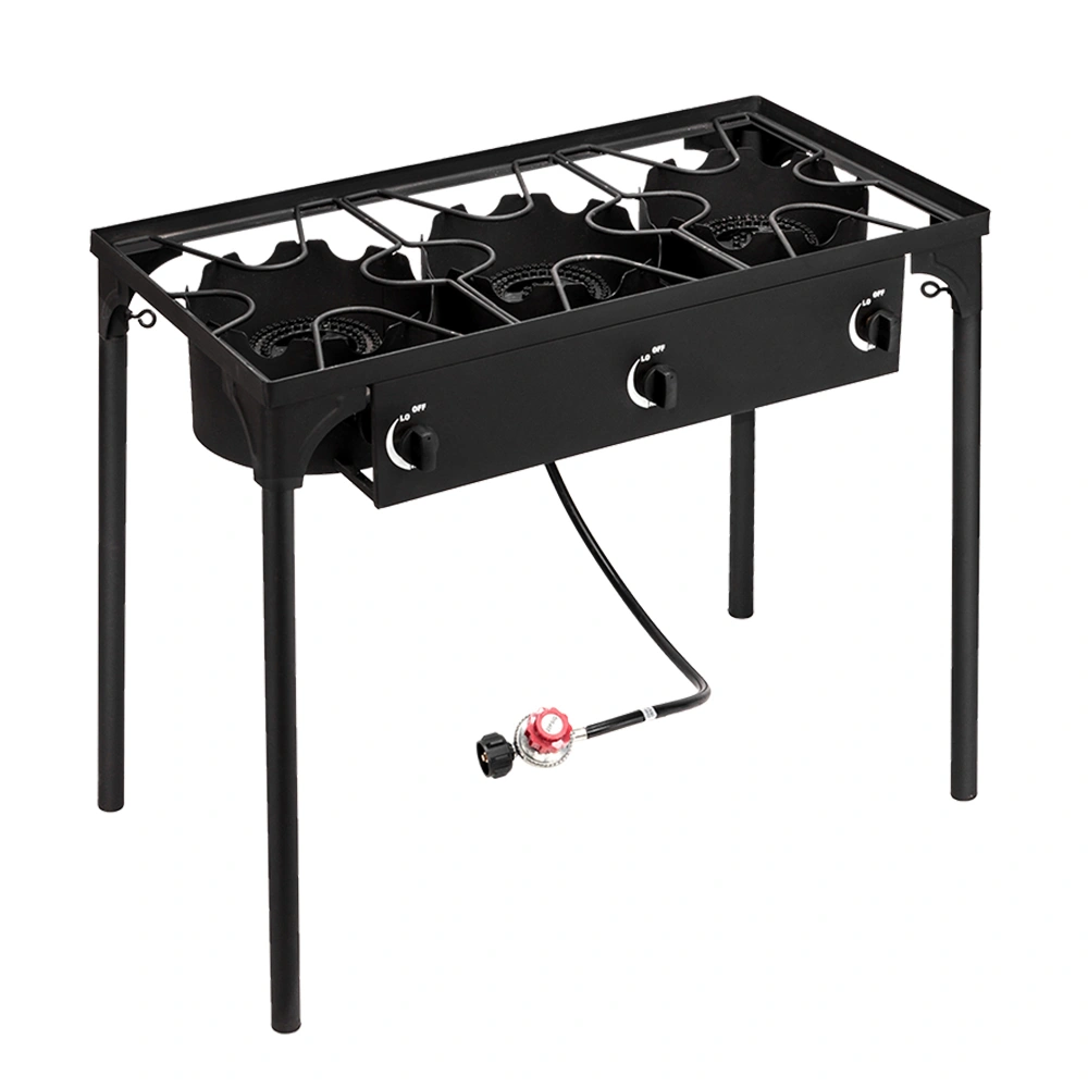 Outdoor Camp Stove High Pressure Propane Gas Cooker Portable Cast Iron Patio Cooking Burner (Three Burner 225000-BTU) view 3