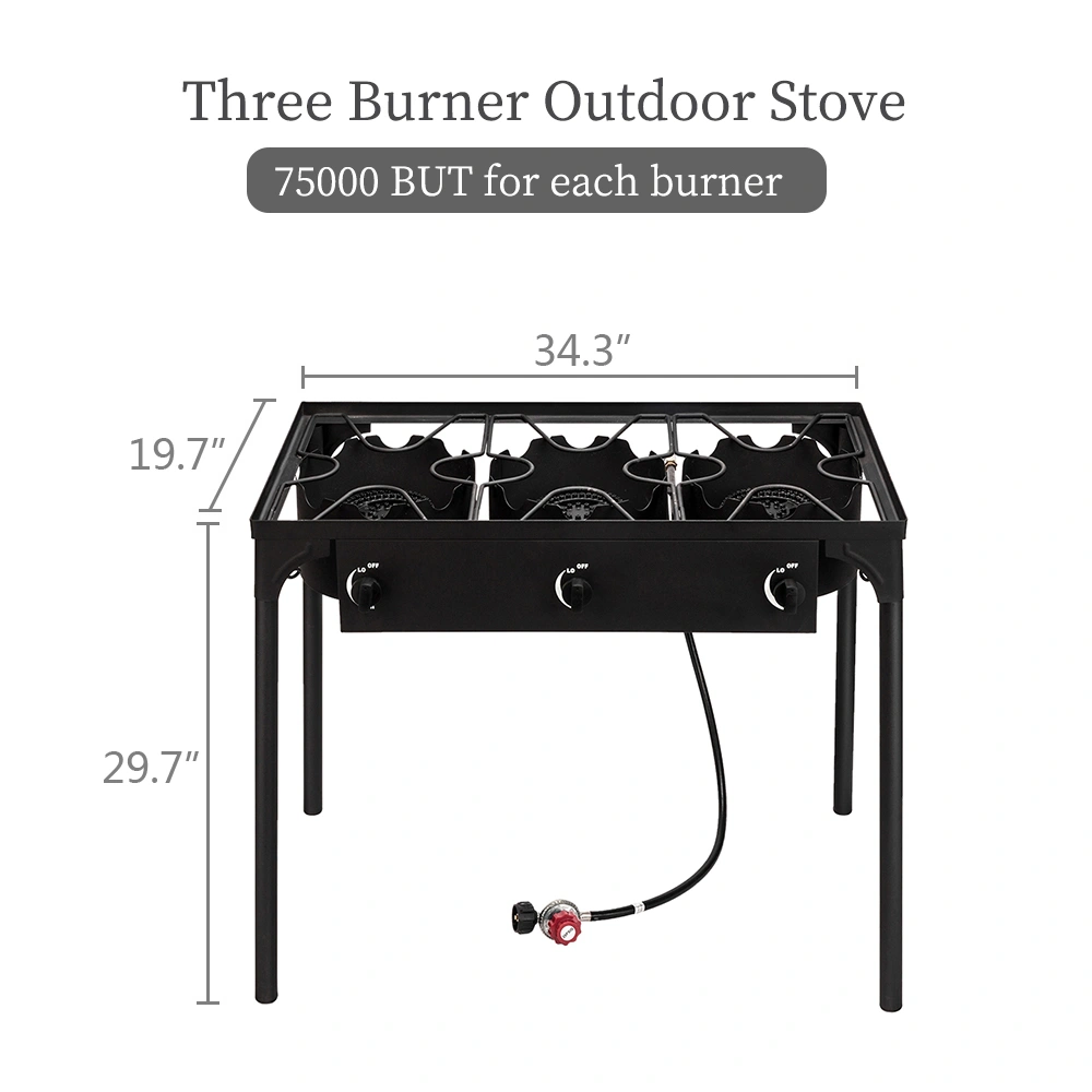 Outdoor Camp Stove High Pressure Propane Gas Cooker Portable Cast Iron Patio Cooking Burner (Three Burner 225000-BTU) view 5