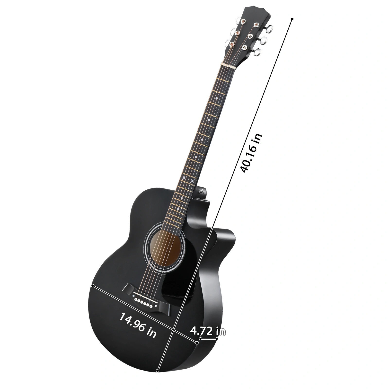 40 Inch Acoustic Guitar for Beginners, GA Body, Basswood, Matte Black, 6-String Student Folk Guitar with Case, Picks & Strap view 2