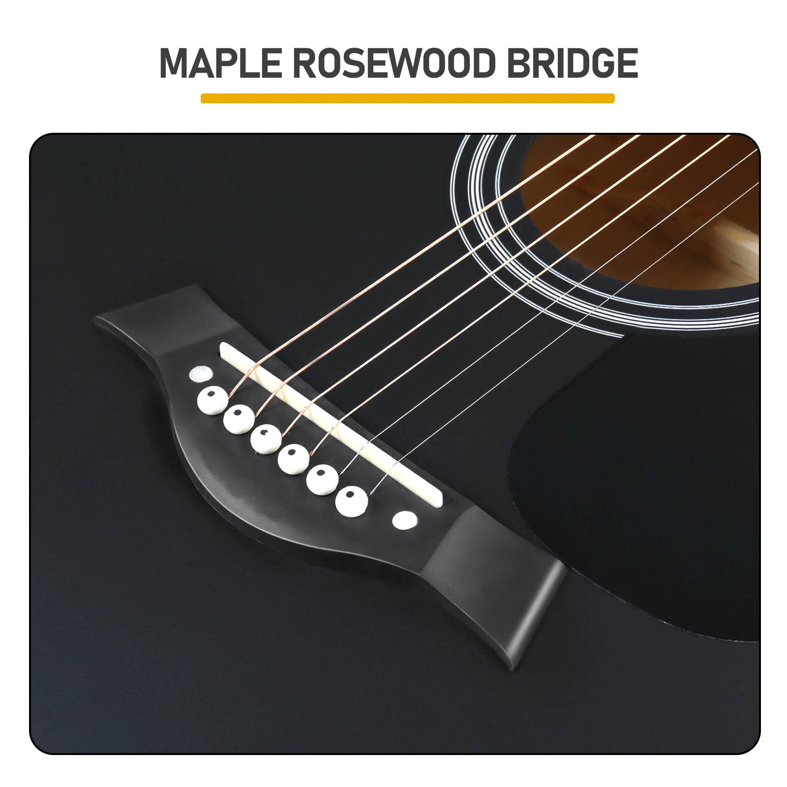 40 Inch Acoustic Guitar for Beginners, GA Body, Basswood, Matte Black, 6-String Student Folk Guitar with Case, Picks & Strap view 7