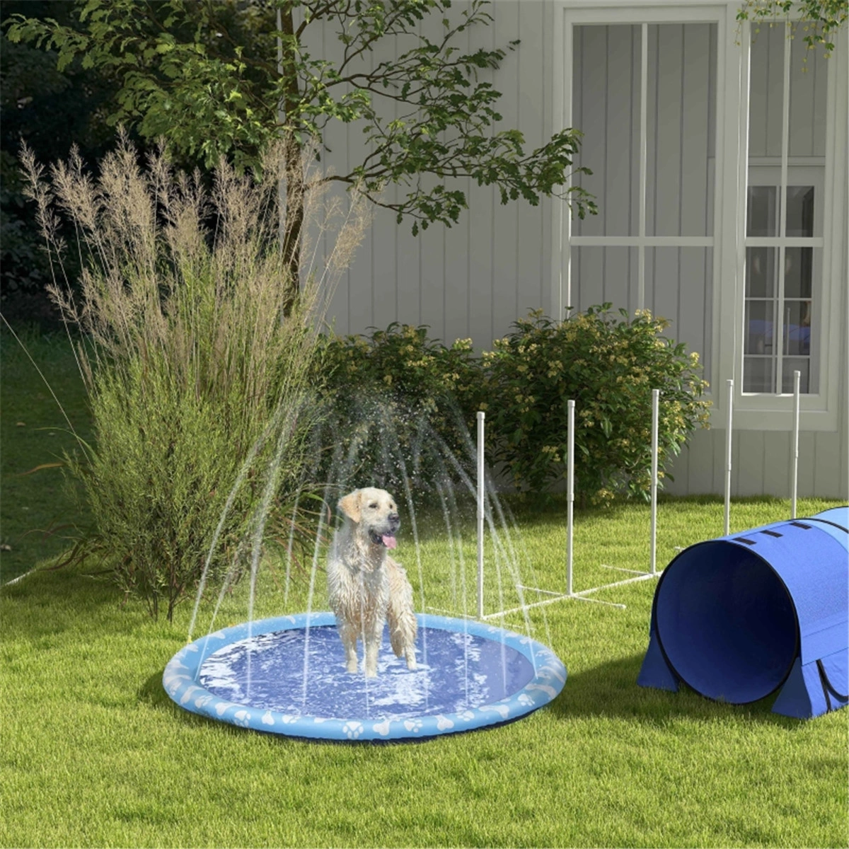 170CM Large Pet Splash Sprinkler Pad, Cool Water Mat for Dogs & Cats, Outdoor Summer Cooling Play Toy, Non-Slip Puppy Grass Pad