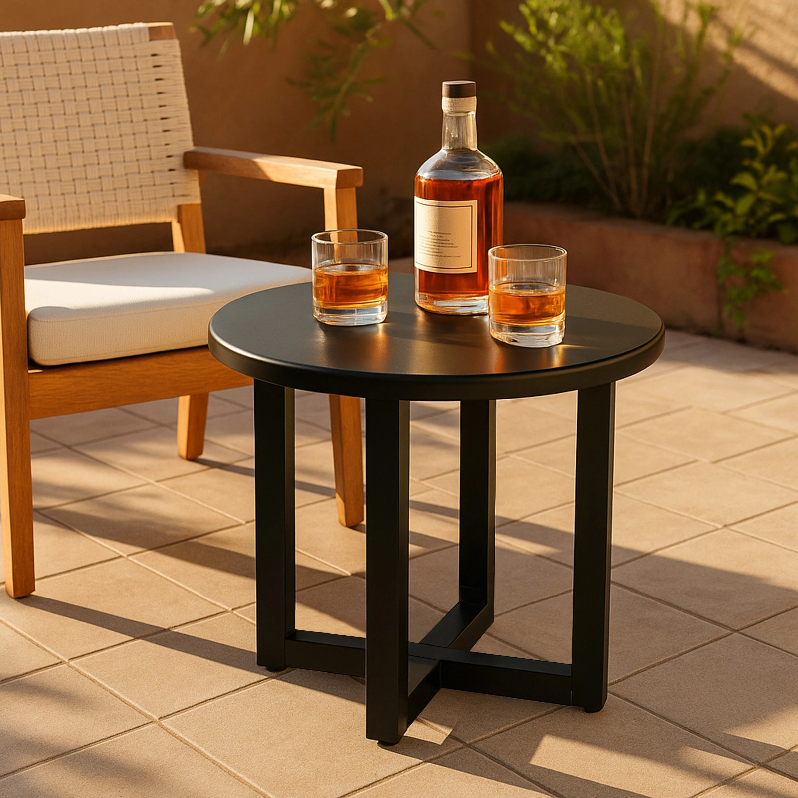 Outdoor Metal Round Table, Weather Resistant Patio End Table Side Table Coffee Bistro Table for Indoor Outdoor, Black view 7