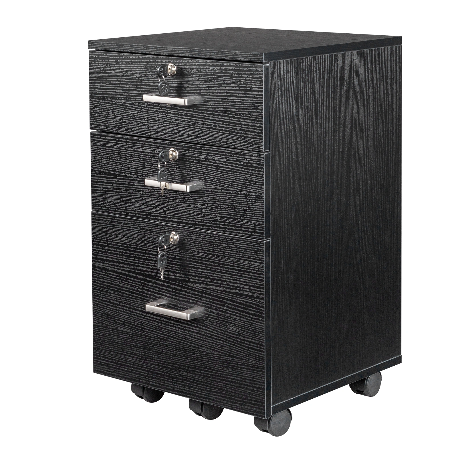 Black Wood Grain Density Board Three Drawers Wooden Filing Cabinet view 3