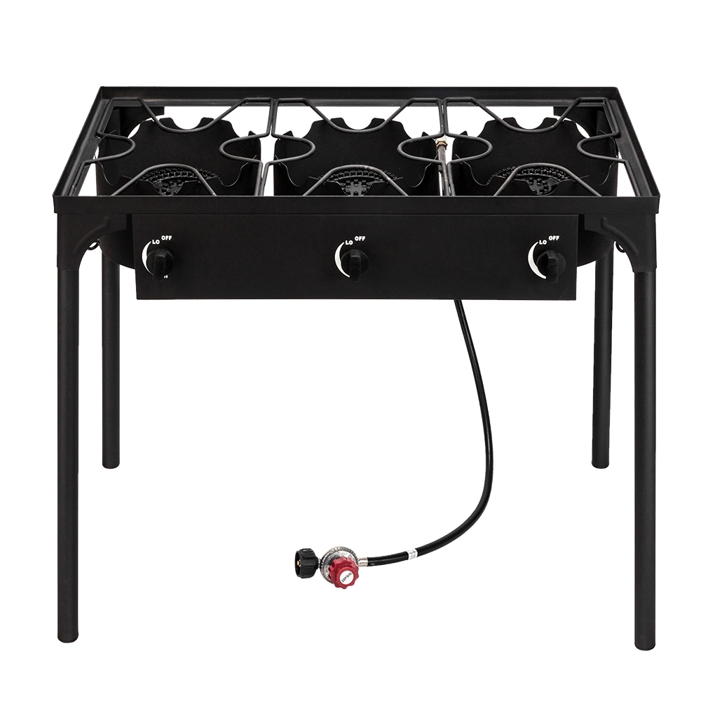 Outdoor Camp Stove High Pressure Propane Gas Cooker Portable Cast Iron Patio Cooking Burner (Three Burner 225000-BTU) view 2