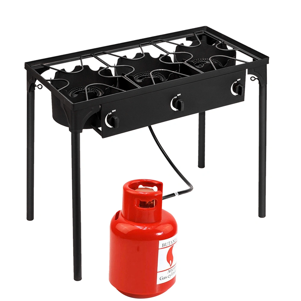 Outdoor Camp Stove High Pressure Propane Gas Cooker Portable Cast Iron Patio Cooking Burner (Three Burner 225000-BTU) view 9