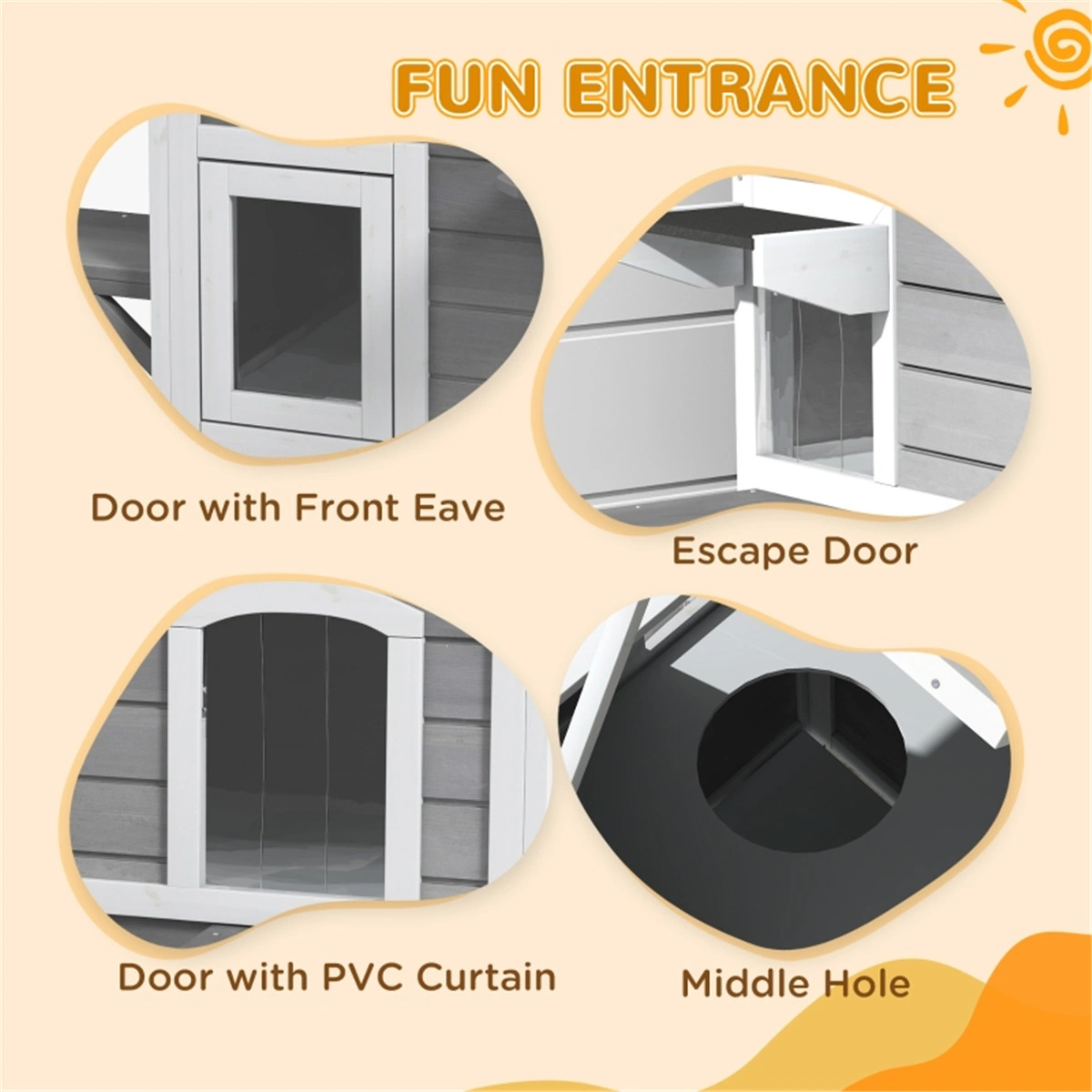 Gray 2-Story Waterproof Outdoor Cat House with Escape Door Openable Roof for Indoor Outdoor Use view 2