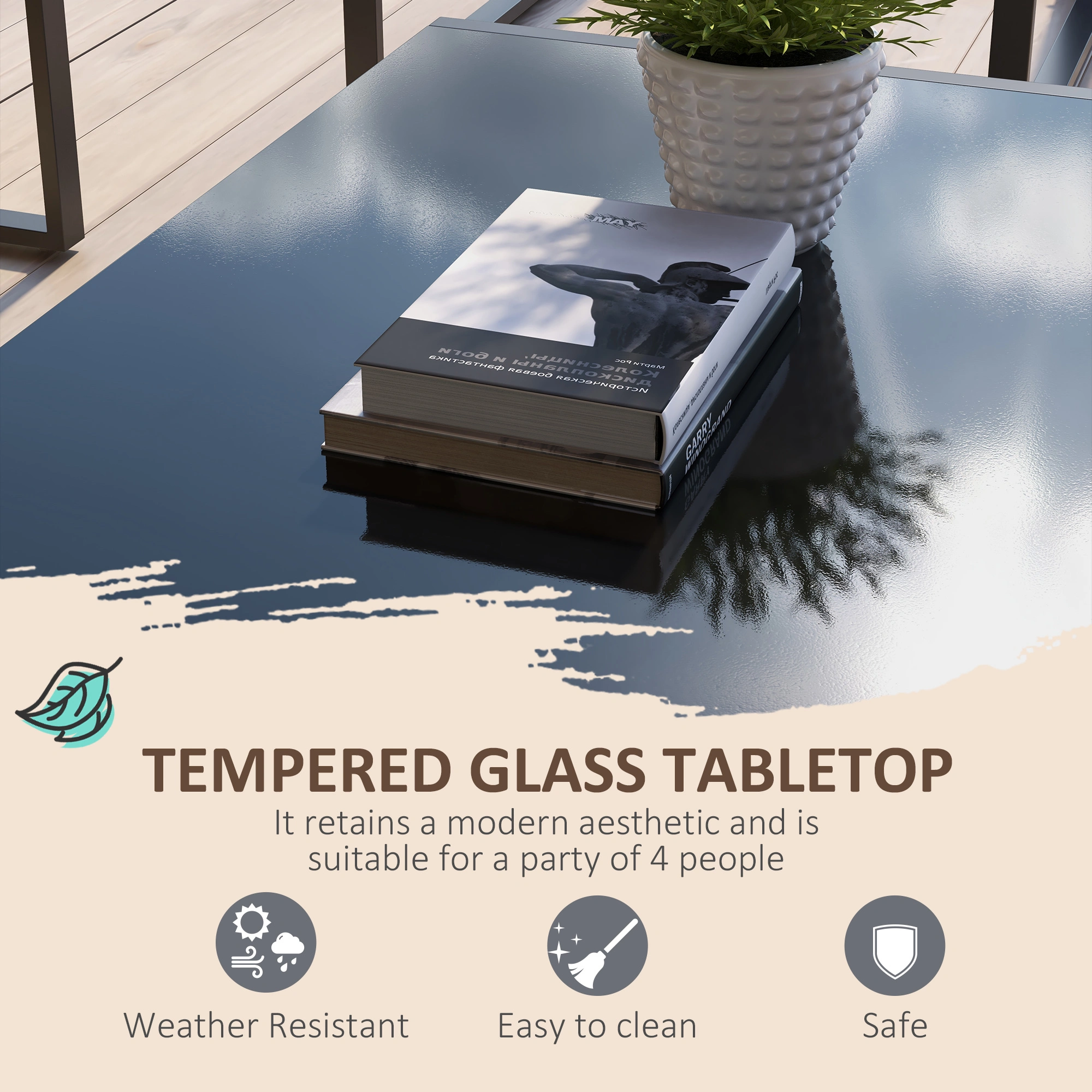Outdoor Patio Furniture - All-Weather Wicker Rattan Conversation Set with Glass Table view 2