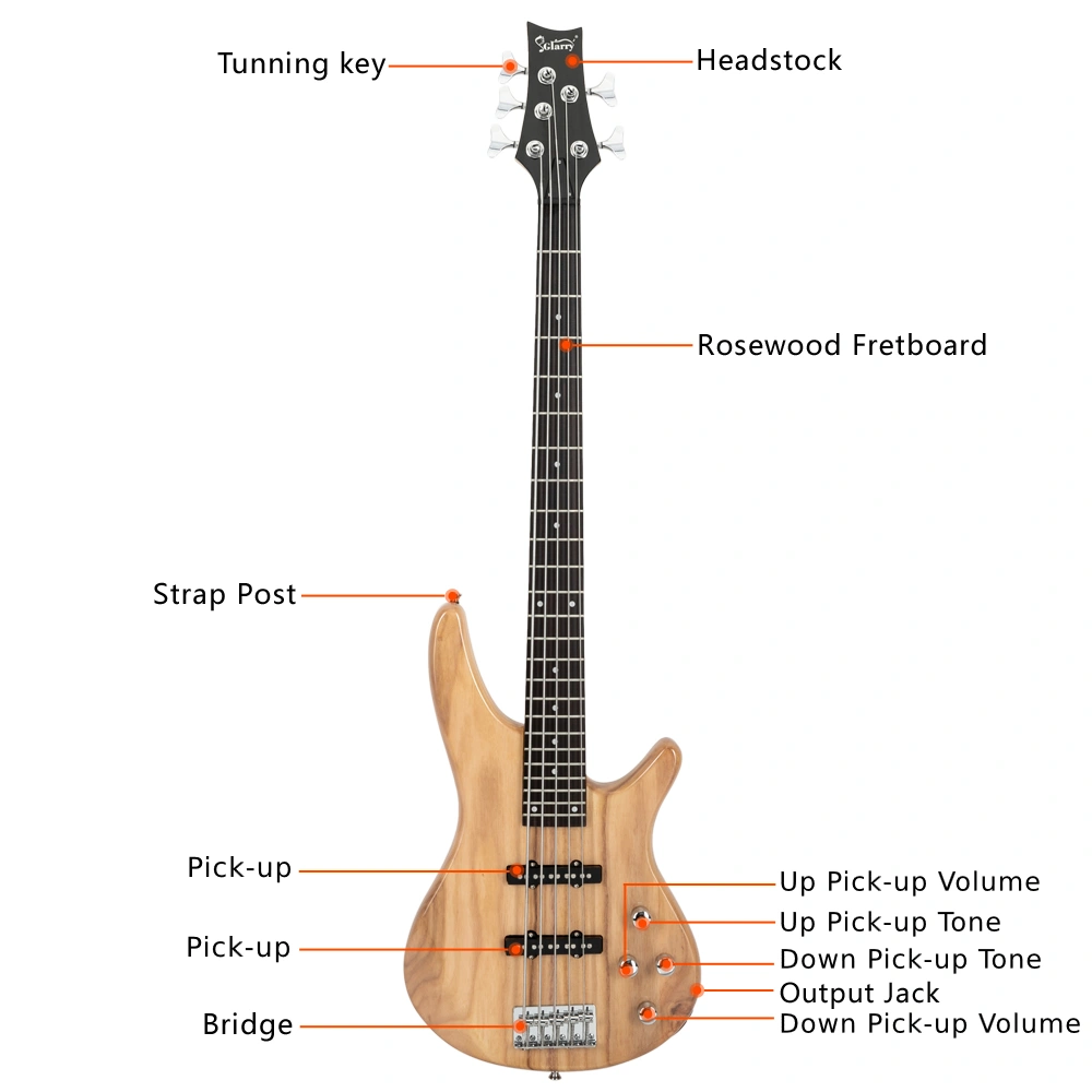 GIB Electric 5 String Bass Guitar Full Size Bag Strap Pick Connector Wrench Tool Burlywood view 15