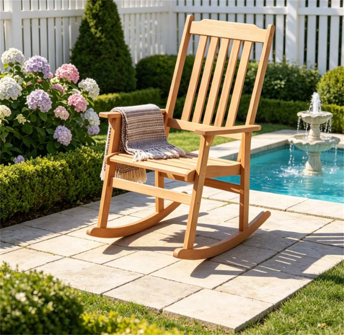 Solid Acacia Wood Outdoor Rocking Chair, Heavy Duty 400LBS Capacity Porch Rocker with Slatted Back for Backyard Deck Garden view 6
