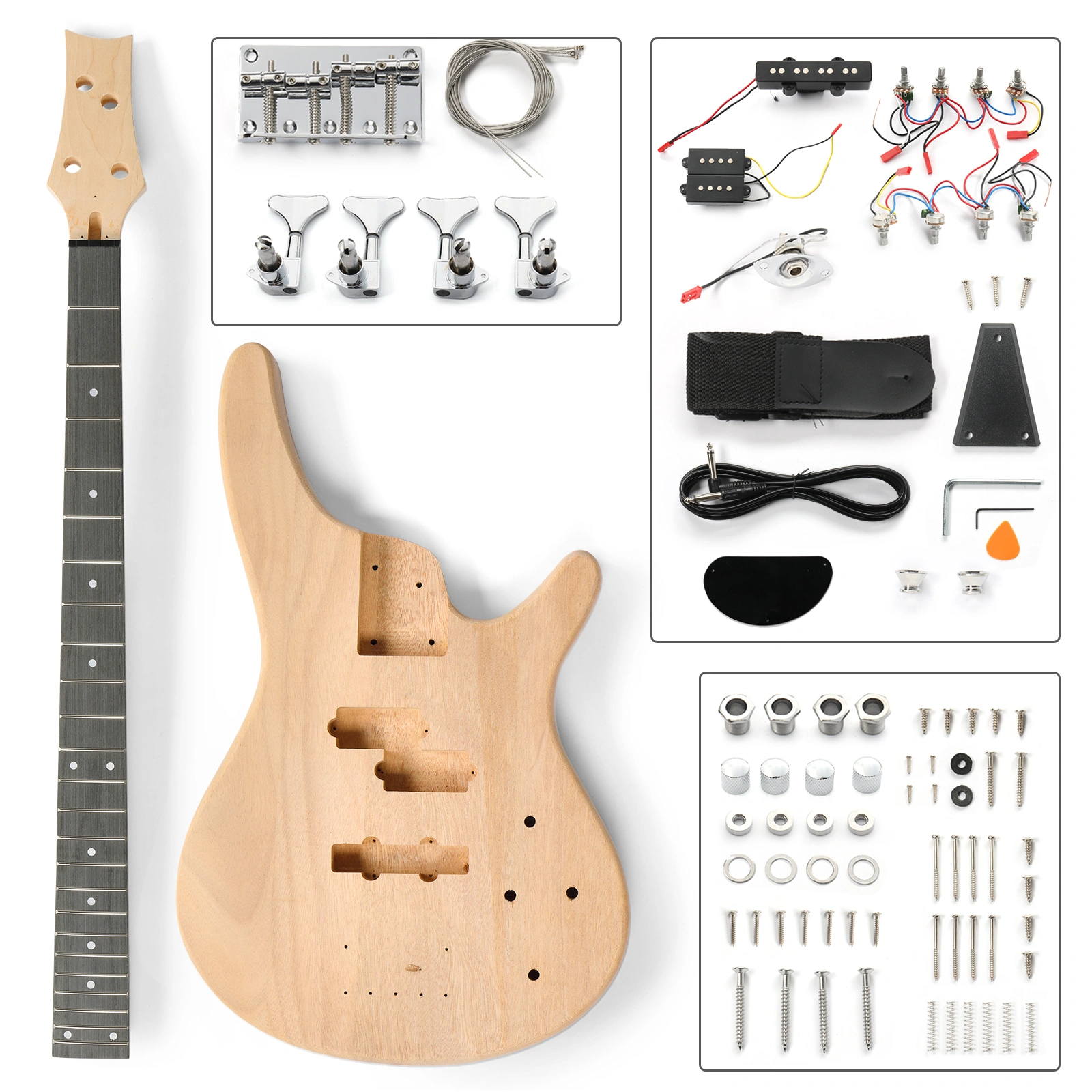 DIY 4 String IB Style Electric Bass Guitar Kits with Mahogany Body, Maple Neck and Accessories view 14